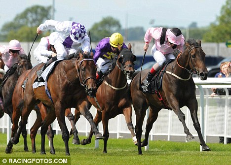 Dingle View (yderst t.h.) vinder af Gruppe 3 løb, 29. aug. 2010, The Curragh Racecourse, Irland