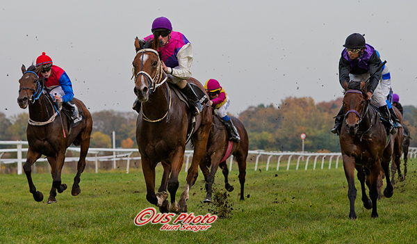Don't Lose med jockey Jacob Johansen på vej ind i vindercirklen efter et løb der viste en  
 Don't Lose i topform. Foto Burt Seeger