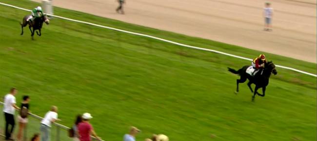 Smartinblack vinder med 7,5 længder i Aalborg. Foto: printscreen fra Racing Live - Danske Spil