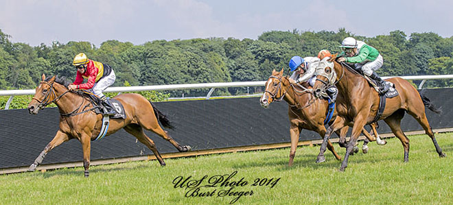 Hoku med jockey Manuel Santos vinder sikkert i
	Mingun Fawzia Stakes over 1800m. Foto Burt Seeger