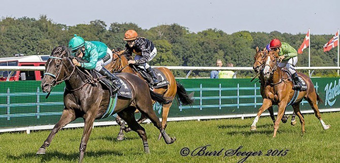 Hongkong Paradigme sejrer med 1,5 længde i Stutteri Hjortebo Produce Stakes for 2-årige dansk opdrættede heste, lørdag d. 22. august 2015. Foto Burt Seeger
