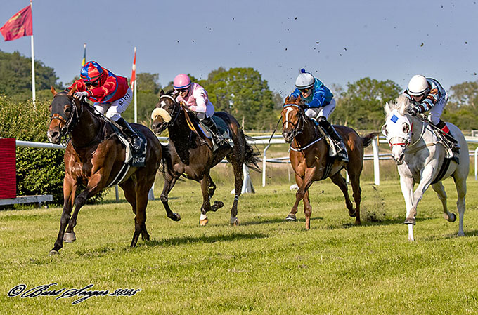 King Of Ten (IRE) med jockey Carlos Lopez imponerede fra start til mål, fredag den 13. juni 2025, Klampenborg. Foto Burt Seeger 