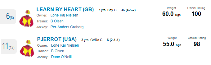 Racecards for Learn By Heart (GB) og Pjerrot (USA)